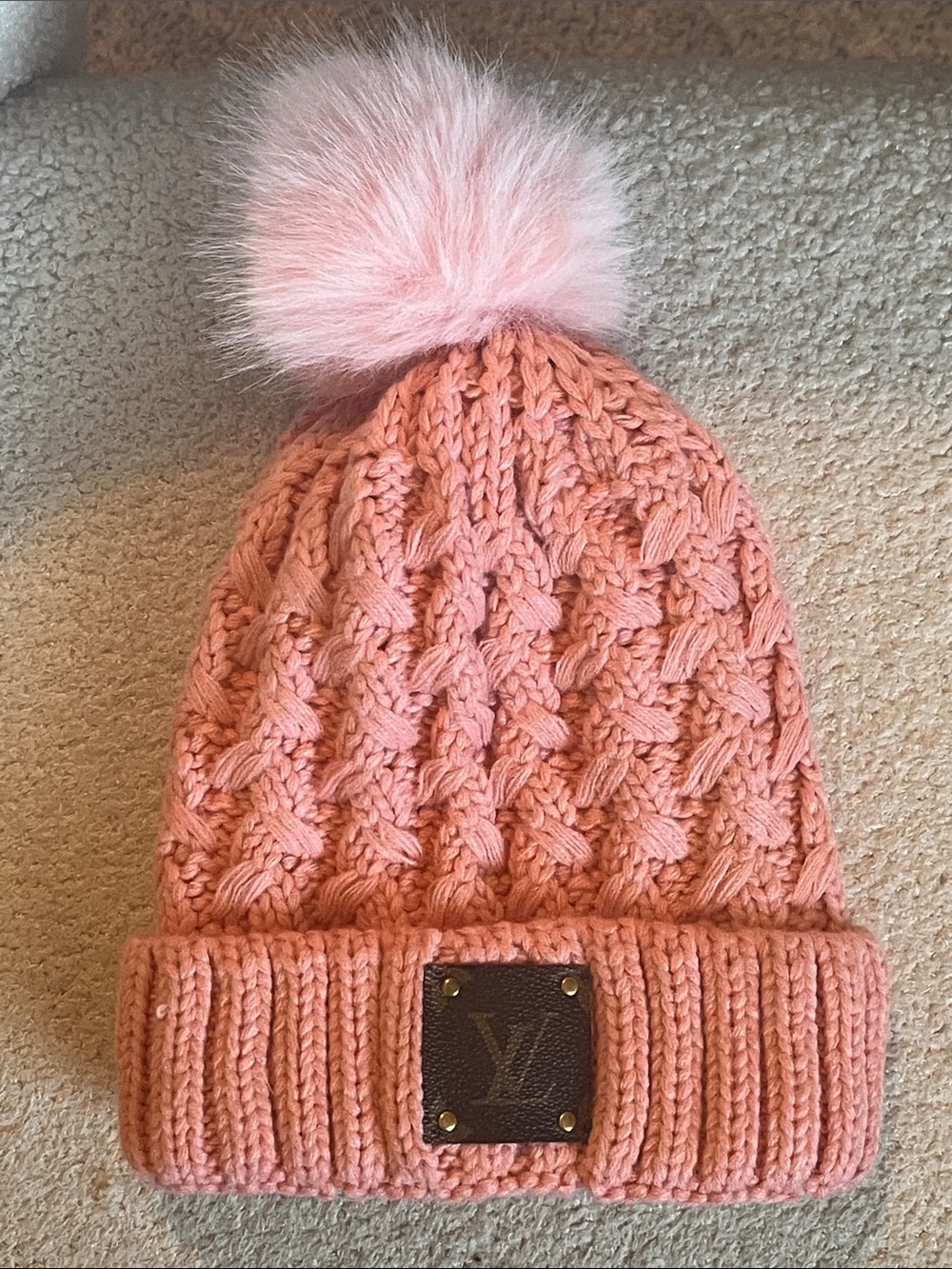 LV pink Pom Pom beanie- new!